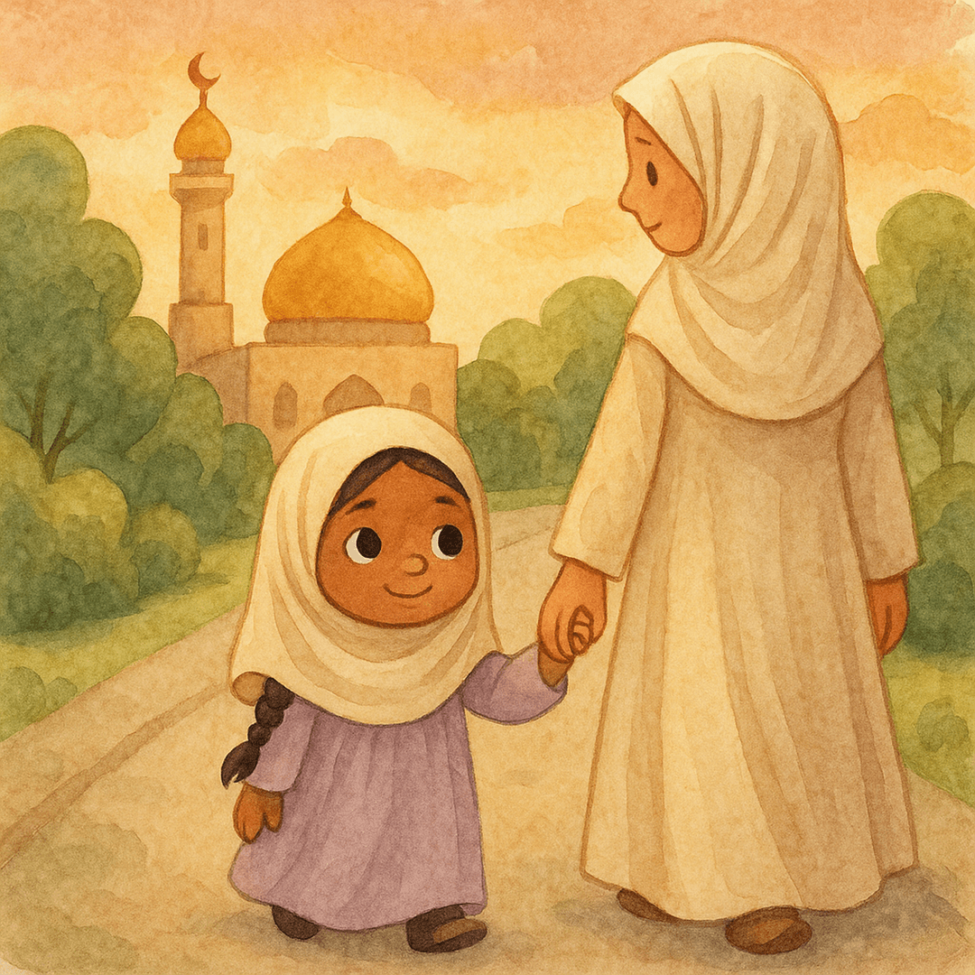 A personalized Islamic children's book showing a child visiting a mosque